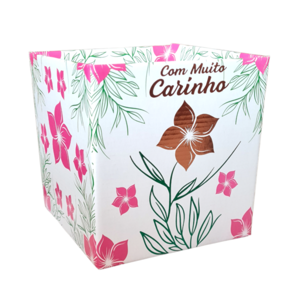 10 Unds Cachepot Quadrado Pote 15 - Muito Carinho Branco e Rosa