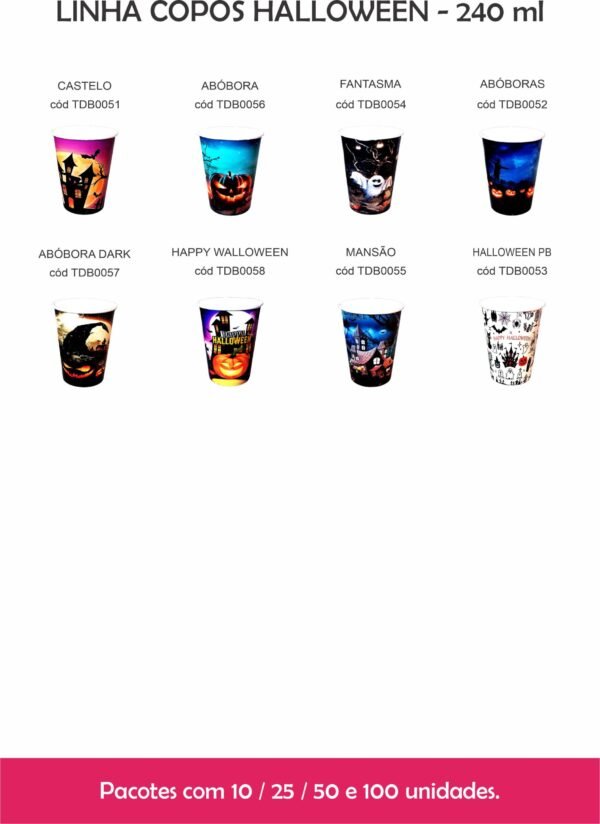 10 Copos Papel Descartável 240ml Festa - Halloween PB - Imagem 2