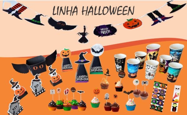 Kit Completo Faixa Copos Decoração - Festa Halloween