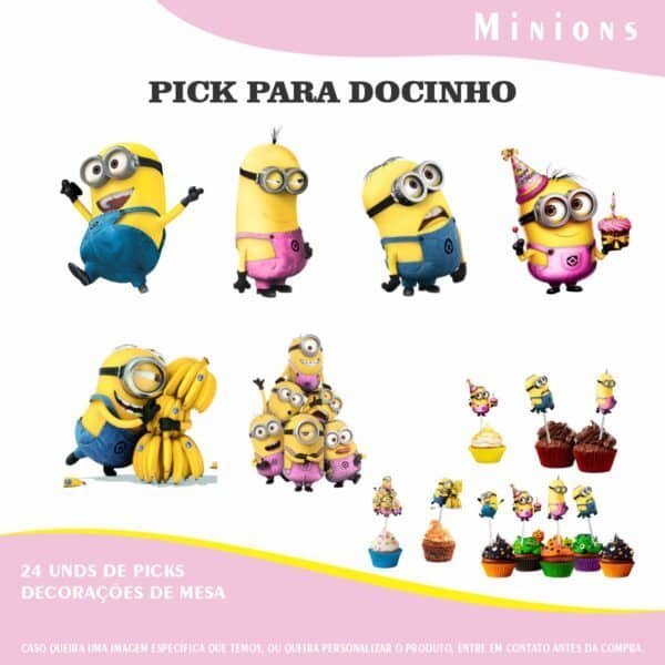 Kit Festa Fácil Montagem Decoração Prática - Minions Rosa - 64 peças - Imagem 5