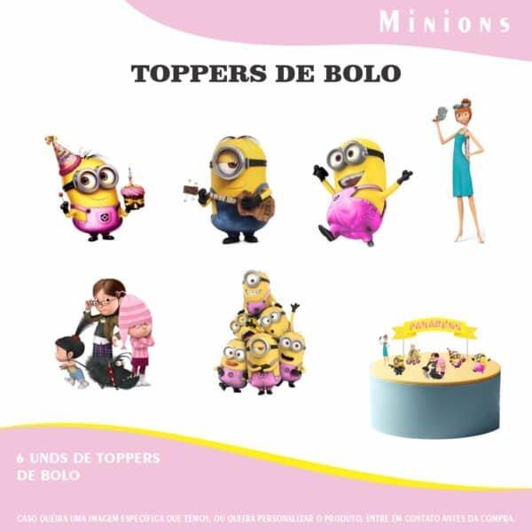 Kit Festa Fácil Montagem Decoração Prática - Minions Rosa - 64 peças - Imagem 4