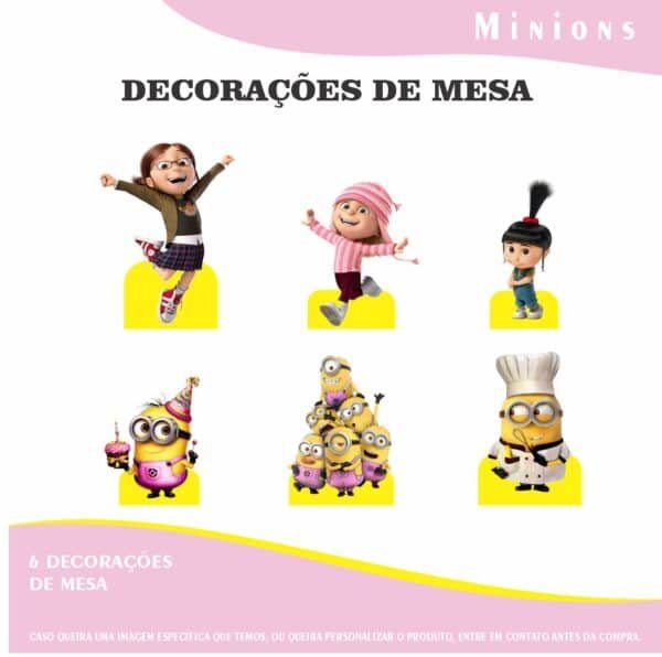 Kit Festa Fácil Montagem Decoração Prática - Minions Rosa - 64 peças - Imagem 3