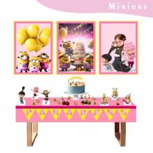 Kit Festa Fácil Montagem Decoração Prática - Minions Rosa - 64 peças