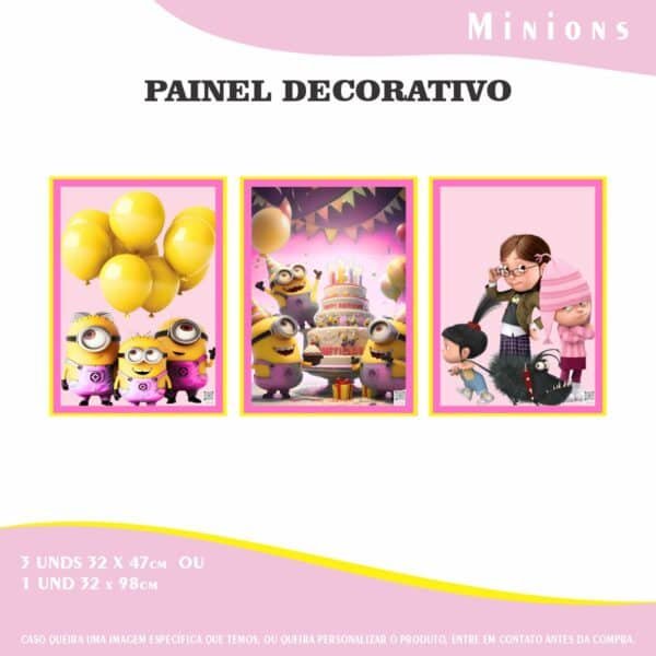 Kit Festa Fácil Montagem Decoração Prática - Minions Rosa - 64 peças - Imagem 2
