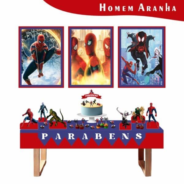 Kit Festa Fácil Montagem Decoração Prática - Homem Aranha - 64 peças