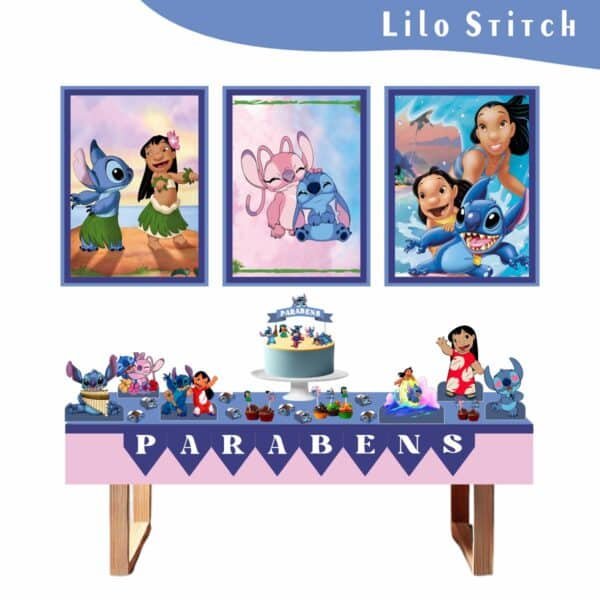 Kit Festa Fácil Montagem Decoração Prática - Lilo Stitch - 64 peças