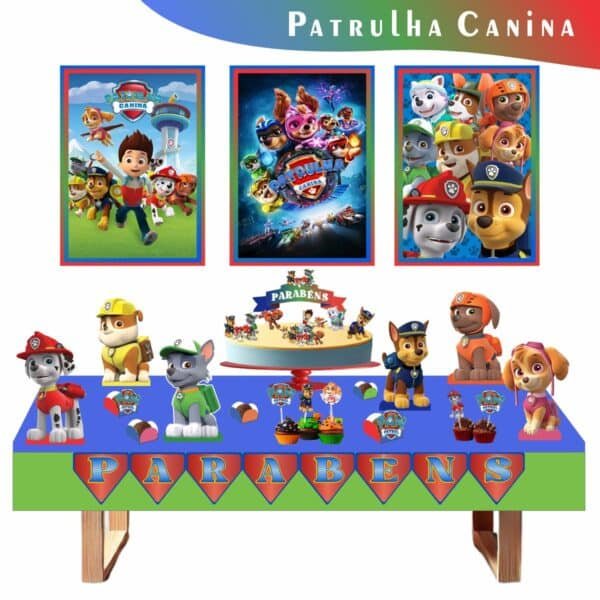 Kit Festa Fácil Montagem Decoração Prática - Patrulha Canina - 64 peças